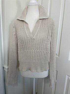 Joie Open Knit Collared Sweater L